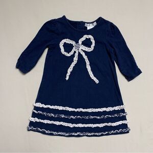 Navy Tunic Top Girls’s 2T Fit & Flare Shirt Dress Bow Ruffles Polka Dots Fall